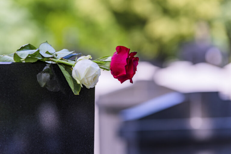 flowers on gravestone