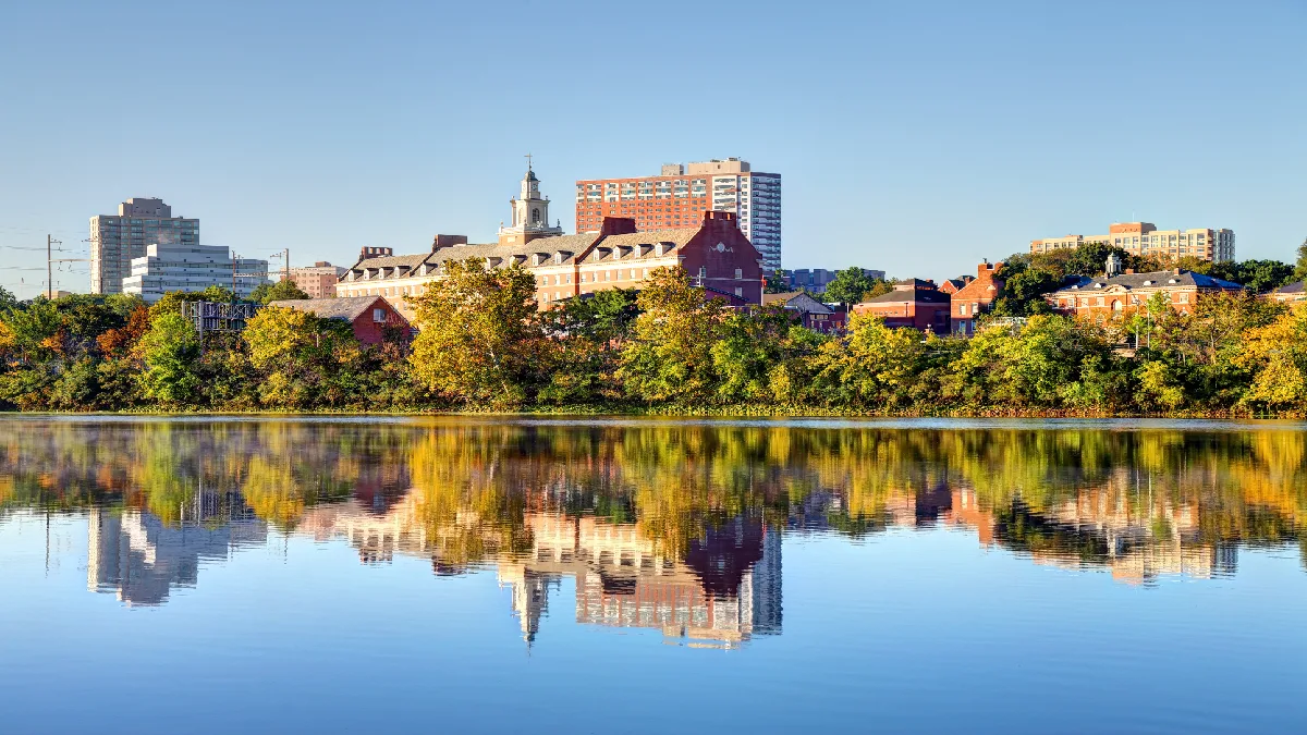 Buildings reflected into New Jersey water