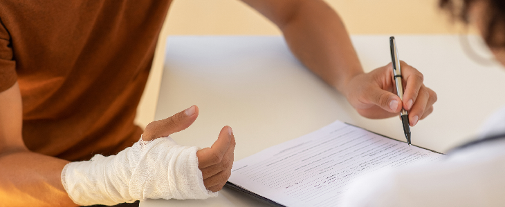 Personal injury victim writing on a paper