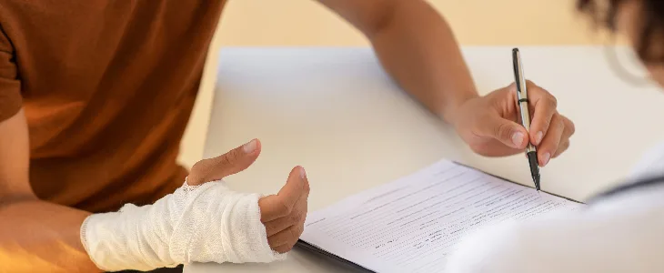 Personal injury victim writing on a paper