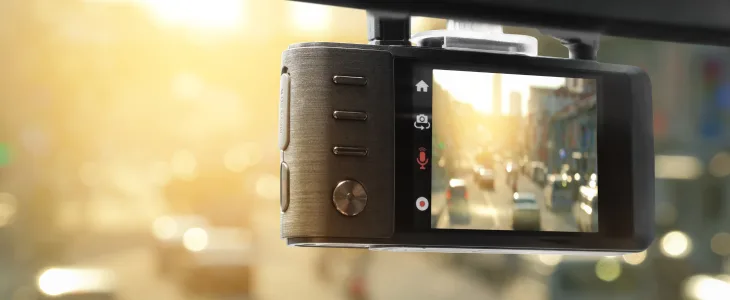 Dash cam on the front of a car