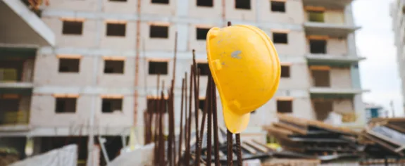 Construction hard hat on a construction site