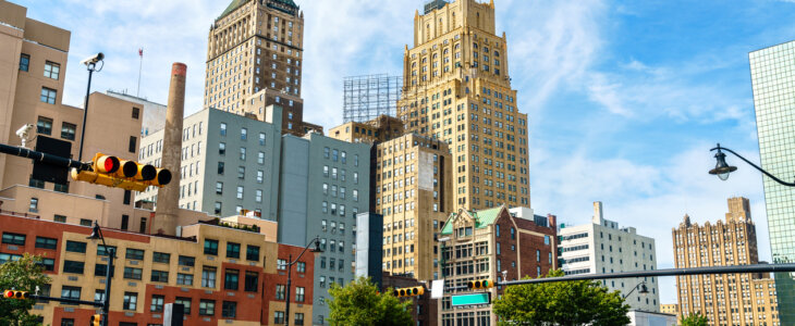 Skyline of Downtown Newark in New Jersey, United States